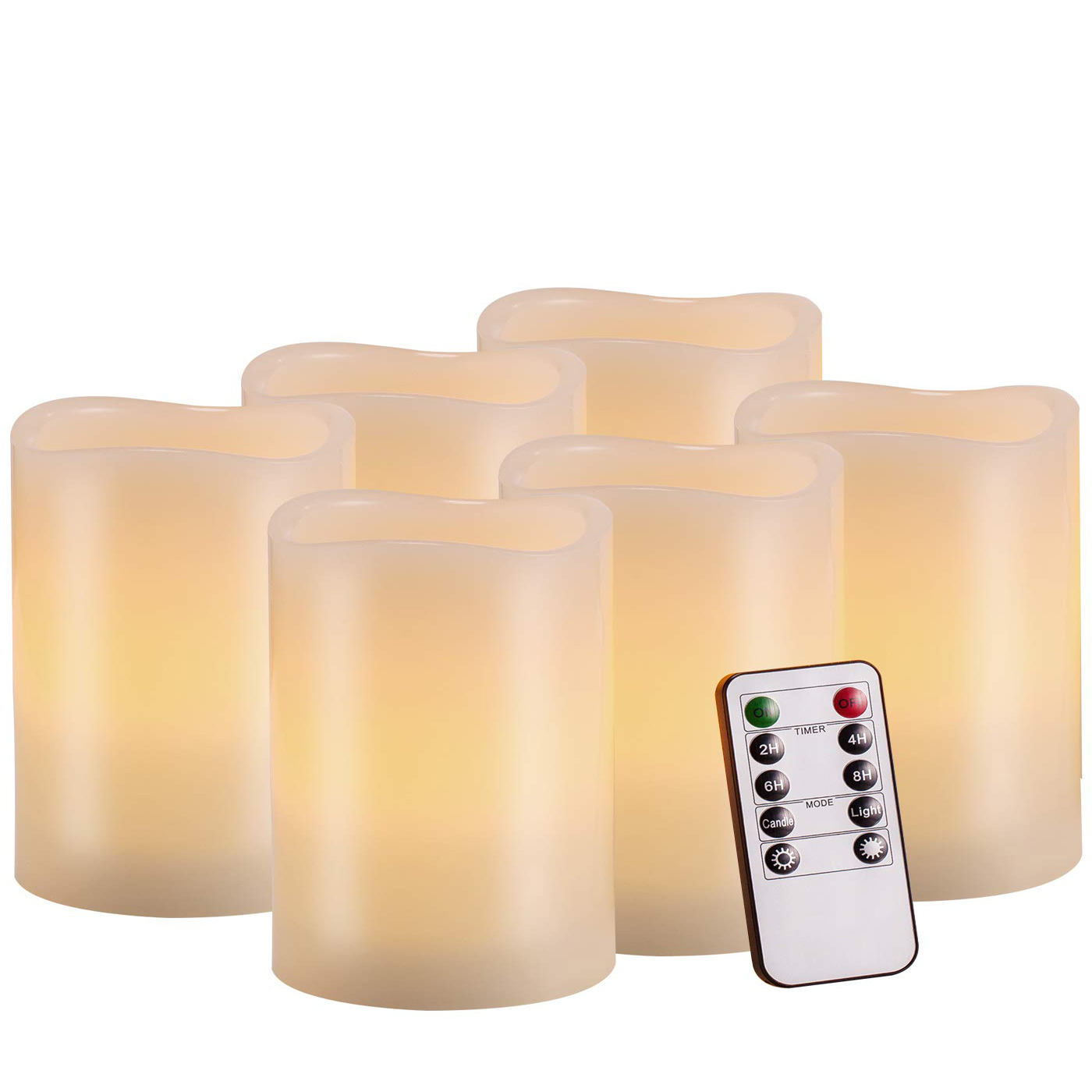 סט שש נרות לד אלקטרוניים עם להבה זזה הפעלה עם שלט מופעל על ידי סוללות סט שש נרות לד אלקטרוניים עם להבה זזה הפעלה עם שלט מופעל על ידי סוללות
