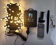 גרילנדה סולארית שרשרת נורות לד 200 נורות לד LED באורך 23 מ' בגוון לבן חם צהוב כולל שלט וטעינת USB